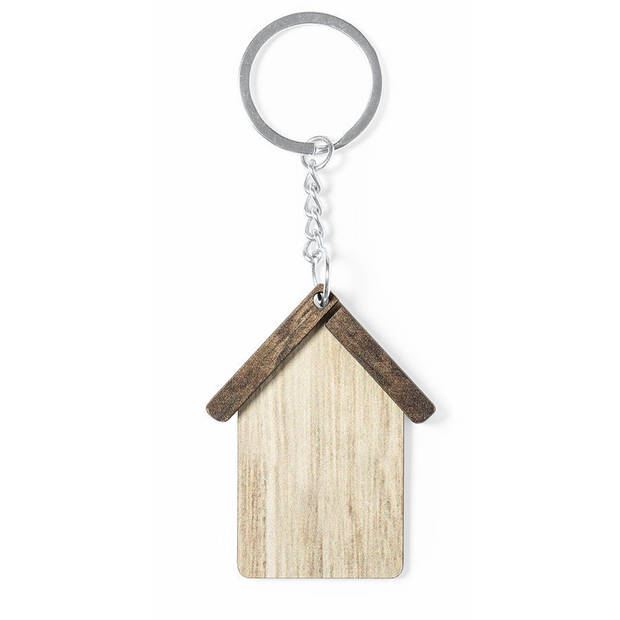 Set van 4x stuks sleutelhanger met huisje - hout - 5x6 cm - Sleutelhangers