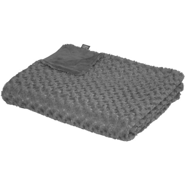 Atmosphera Sprei/deken/plaid - donkergrijs - polyester - 230 x 180 cm - geknoopt motief - Plaids