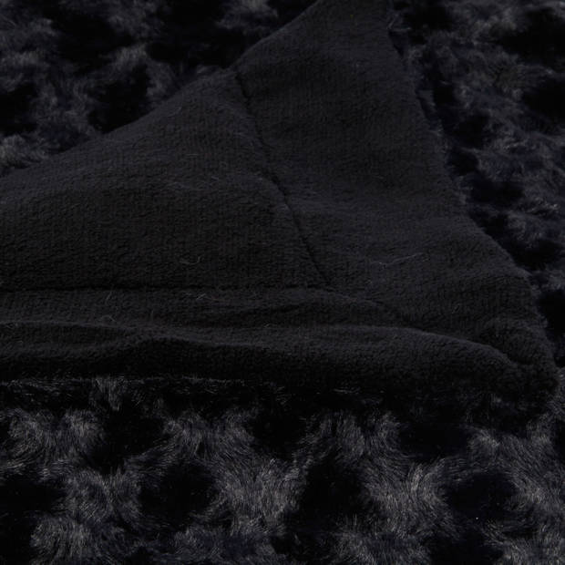 Atmosphera Sprei/deken/plaid - zwart - polyester - 230 x 180 cm - geknoopt motief - Plaids