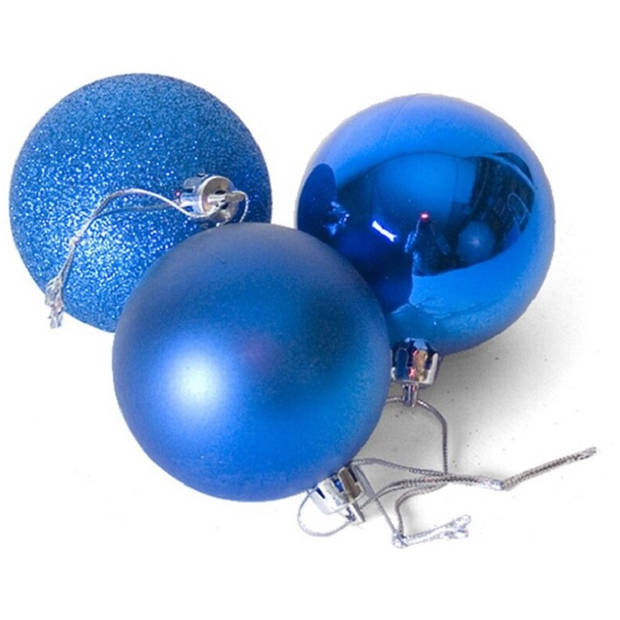 16x stuks kerstballen blauw mix van mat/glans/glitter kunststof 5 cm - Kerstbal