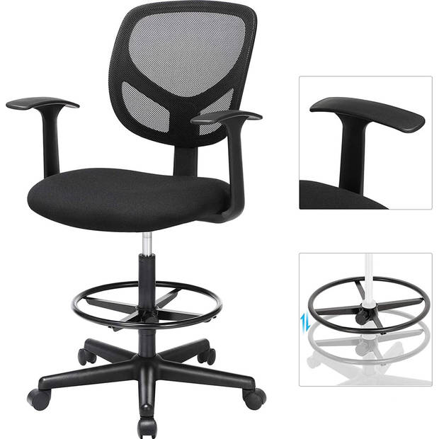 SONGMICS ergonomische bureaustoel - zwart - Zithoogte 51,5-71,5 cm