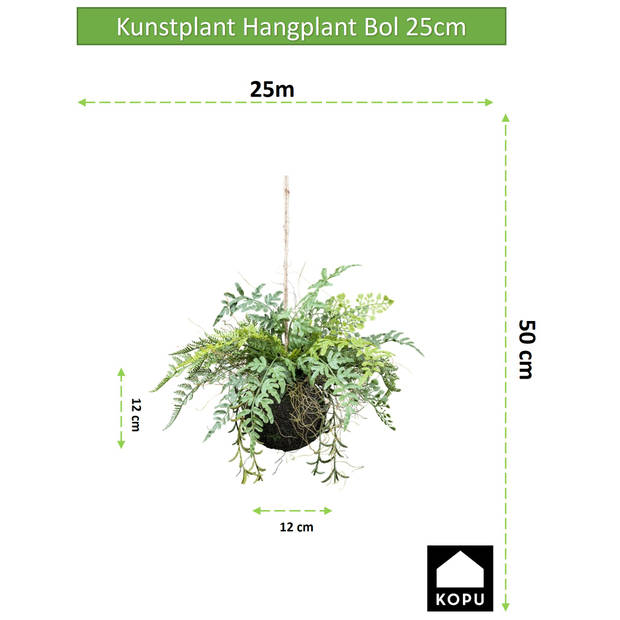 Kopu® Kunstplant BOL met diverse Varen Hangplanten 25 cm - Groen