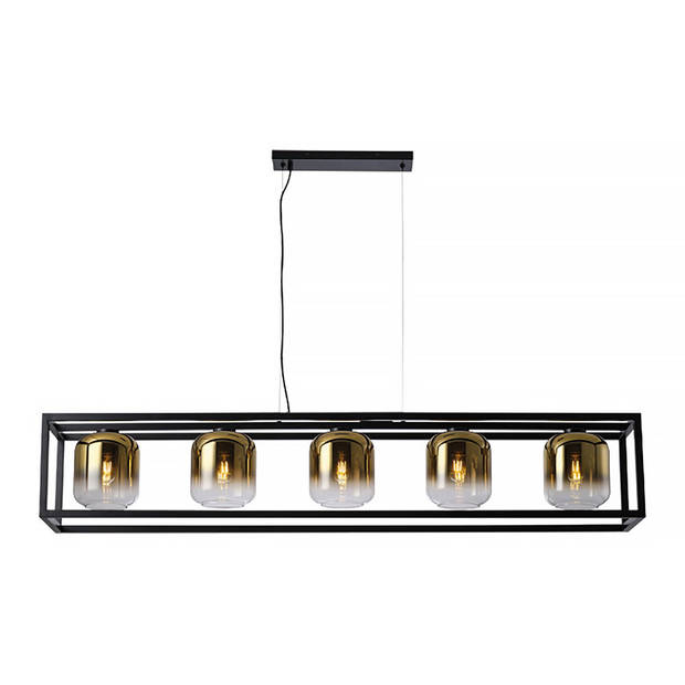 Freelight Hanglamp Dentro 5 lichts L 160 cm goud glas zwart