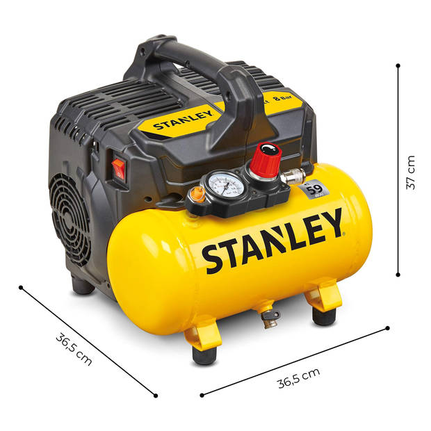 Stanley Compressor DN200/8/6 - Luchtcompressor 8Bar - Luchtpomp met Tankcapaciteit 6L - Zuigcompressor Olievrij