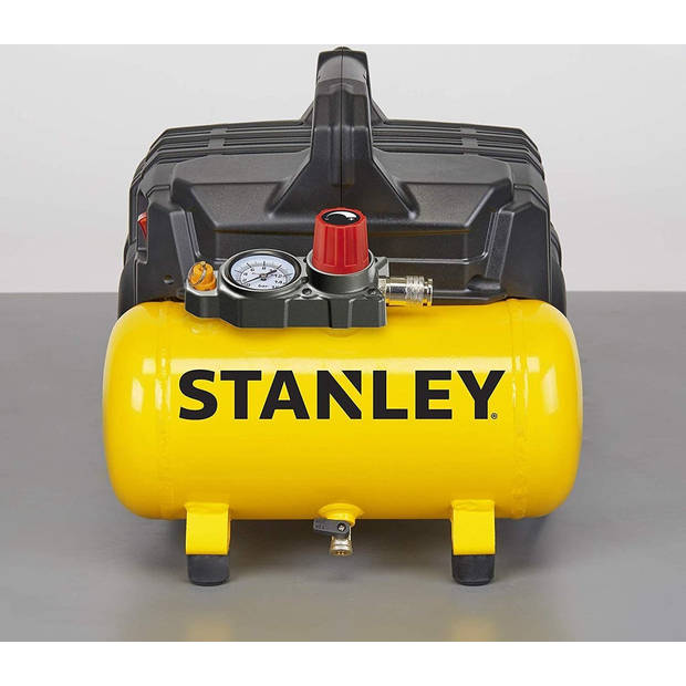 Stanley Compressor DN200/8/6 - Luchtcompressor 8 Bar - 6L - 105L/Min - Met Handvat en Anti-Slip Voeten - Olievrij - Geel