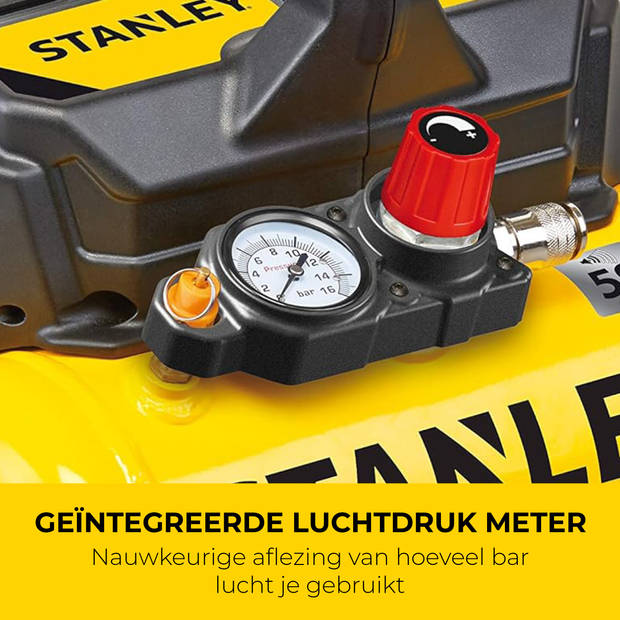 Stanley Compressor DN200/8/6 - Luchtcompressor 8Bar - Luchtpomp met Tankcapaciteit 6L - Zuigcompressor Olievrij