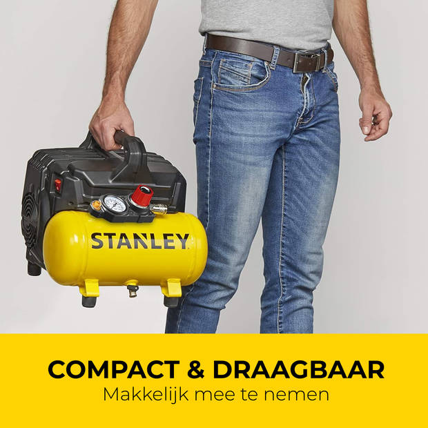 Stanley Compressor DN200/8/6 - Luchtcompressor 8Bar - Luchtpomp met Tankcapaciteit 6L - Zuigcompressor Olievrij