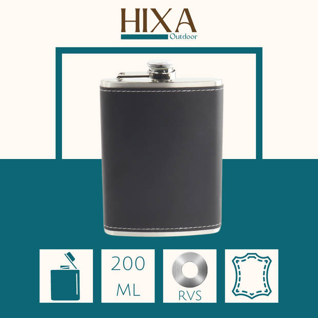 HIXA Heupfles - Flacon - Veldfles - Platvink - 200 ml - PU Leder - Zwart