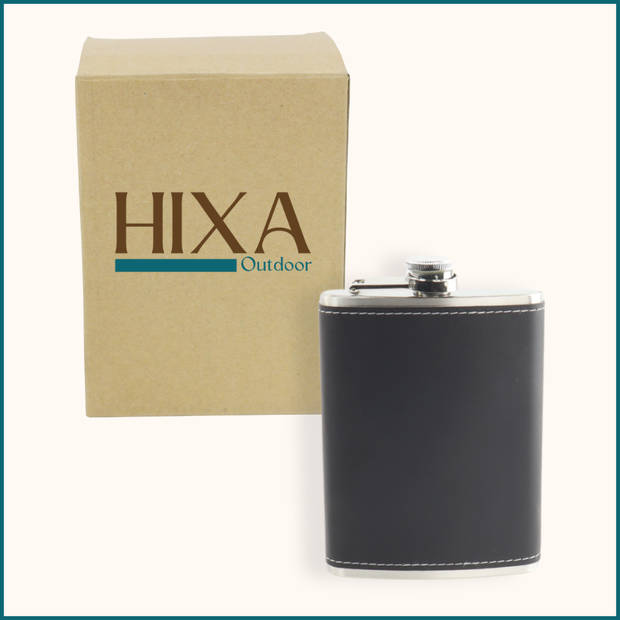 HIXA Heupfles - Flacon - Veldfles - Platvink - 200 ml - PU Leder - Zwart