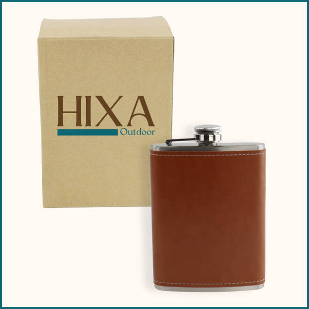 HIXA Heupfles - Flacon - Veldfles - Platvink - 200 ml - PU Leder - Bruin