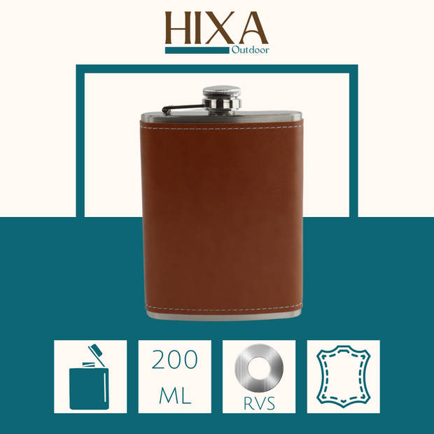 HIXA Heupfles - Flacon - Veldfles - Platvink - 200 ml - PU Leder - Bruin