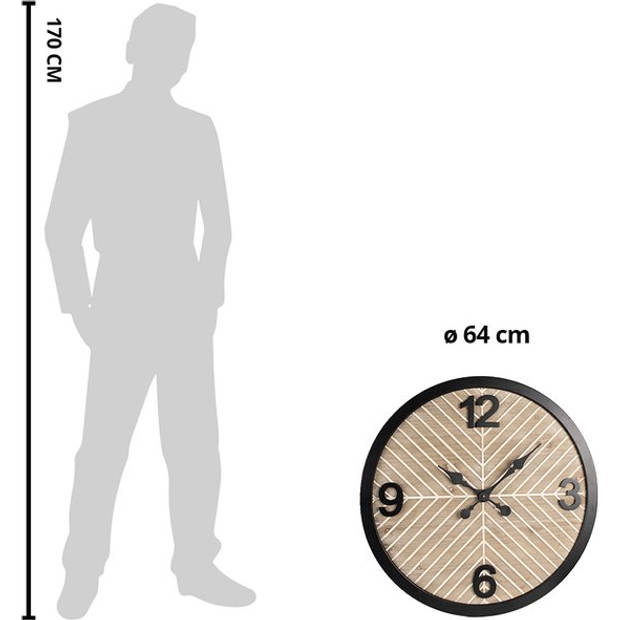 Clayre & Eef Wandklok Ø 64 cm Bruin Zwart Hout Metaal Muurklok Bruin Muurklok