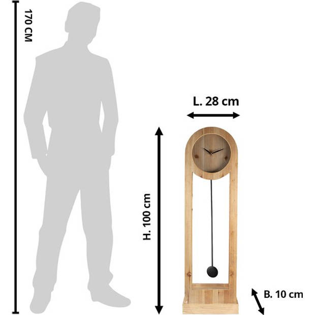 Clayre & Eef Staande klok 28x100 cm Bruin Zwart Hout Rechthoek Klok op Voet Bruin Klok op Voet