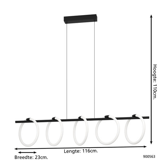 EGLO Caranacoa Hanglamp - LED - 117 cm - Zwart/Wit