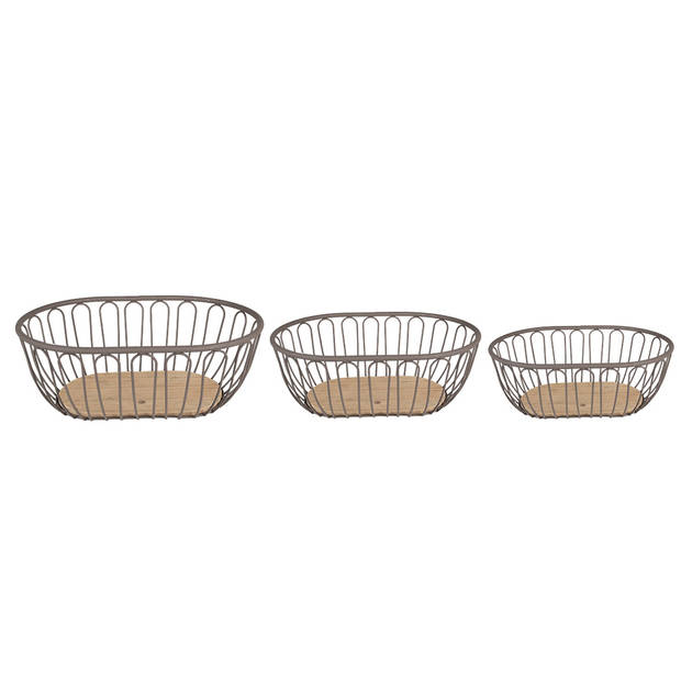 Clayre & Eef Opbergmand Set van 3 33x23x12 cm Grijs Bruin Ijzer Hout Ovaal Mand Grijs Mand