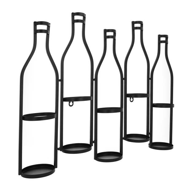 QUVIO Wand wijnrek voor 5 flessen - Metaal - Zwart