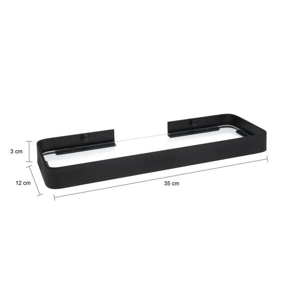 QUVIO Badkamer plank - 35 cm - Metaal en Glas - Zwart