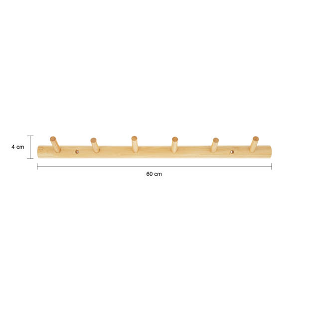 QUVIO Wandkapstok met 6 haken - Hout - Lichtbruin