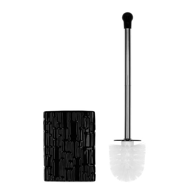 QUVIO Toiletborstel met houder vierkant met patroon - Keramiek - Zwart