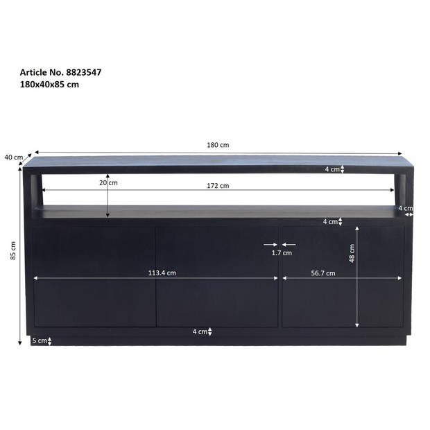 Giga Meubel - Dressoir Zwart - 180x85x40cm - Mangohout - Dressoir Luxurious