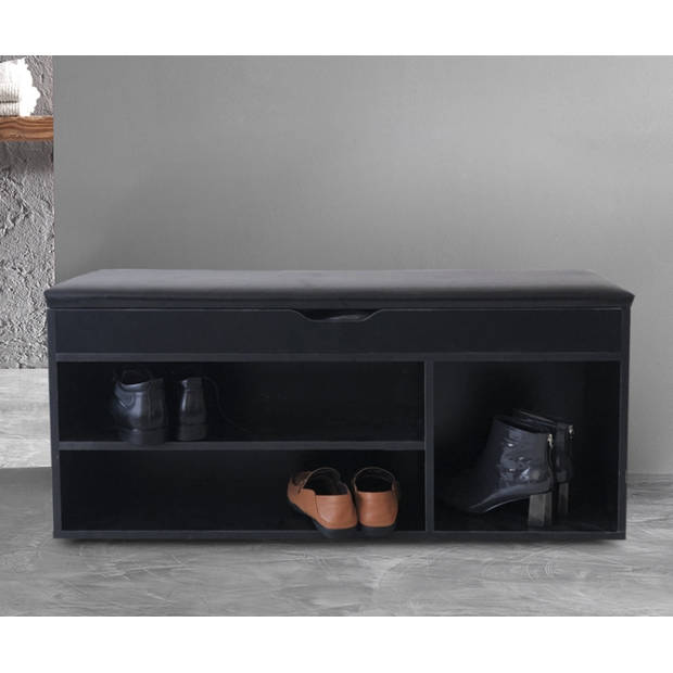 Schoenenkast met opbergruimte - schoenenrek - schoenenbankje - zwart