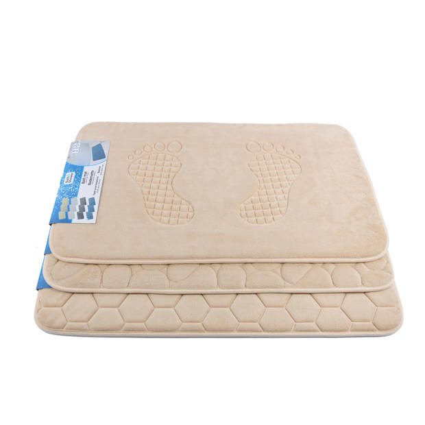 Badmat & WC Mat Set -Douche mat set - Crème 80 x50 cm - badmat set 3-delig - Soft Foam - Extra Zacht - FOAM