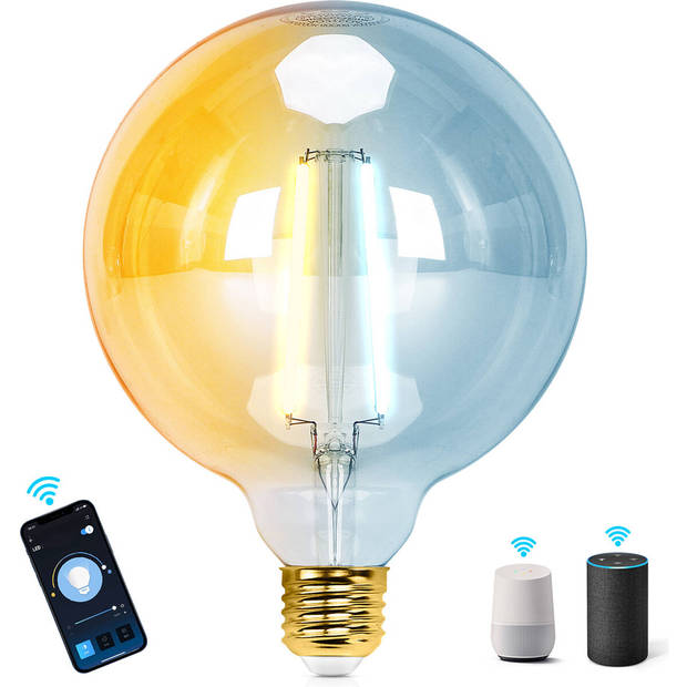 LED Lamp - Smart LED - Aigi Rixona - Bulb G125 - 6W - E27 Fitting - Slimme LED - Wifi LED + Bluetooth - Aanpasbare Kleur