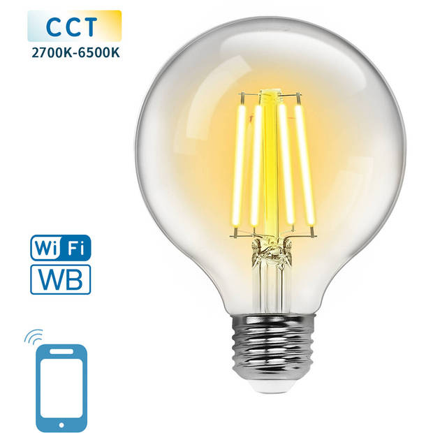 LED Lamp - Smart LED - Aigi Rixona - Bulb G95 - 6W - E27 Fitting - Slimme LED - Wifi LED + Bluetooth - Aanpasbare Kleur