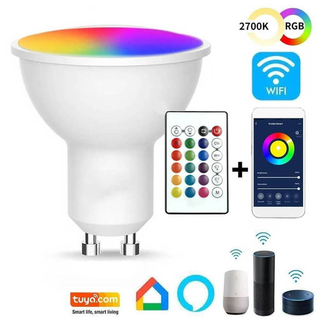 LED Spot - Facto - Smart LED - Wifi LED - Slimme LED - 5W - GU10 Fitting - RGB+CCT - Aanpasbare Kleur - Dimbaar