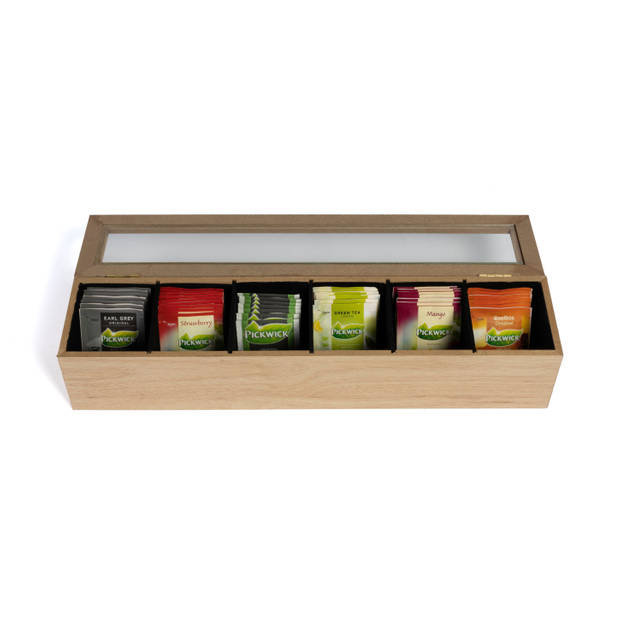 Sakura Tea Theedoos - Hout - 6-vaks - met Fluweel - 43 x 9 cm