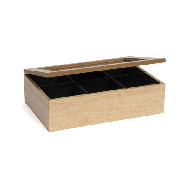 Sakura Tea Theedoos - Hout - 6-vaks - met Fluweel - 24 x 16 cm