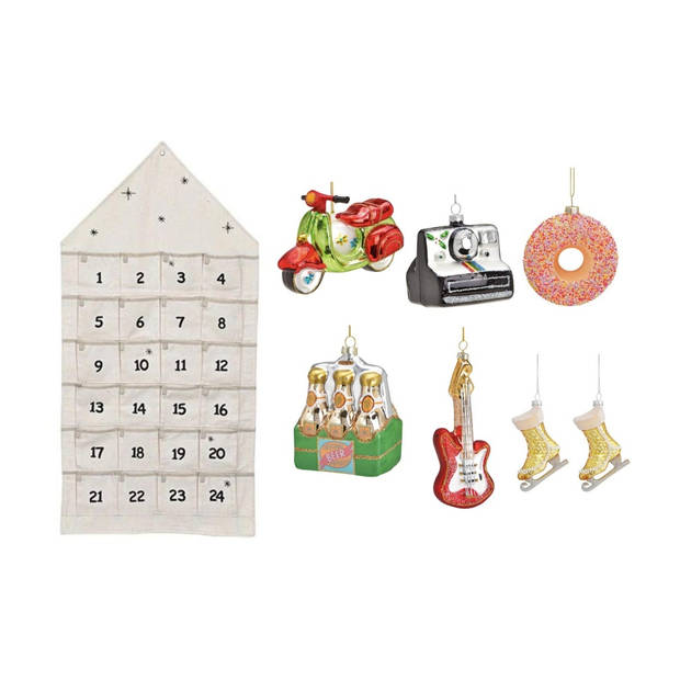 Sareva Adventskalender - met 6 kerstballen - Huis - Wit