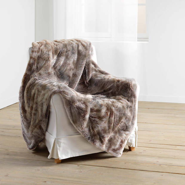 Wicotex Plaid-dekens- kunst bont antartic 180x220cm choco polyester hoog polig