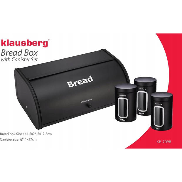 Klausberg 7098 - Broodtrommel met extra opslagbakken - zwart