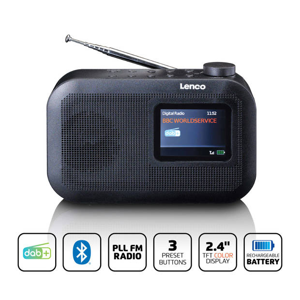 Draagbare DAB+/FM radio met Bluetooth® Lenco Zwart