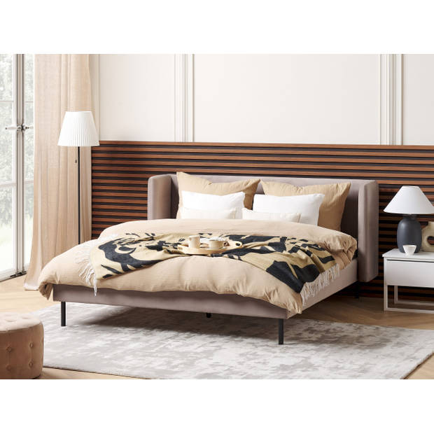 Beliani ARETTE - Tweepersoonsbed-Beige-Fluweel