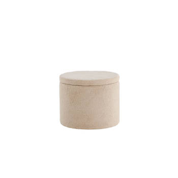 Dunken poef, hocker met opbergruimte Ø51cm teddystof beige.