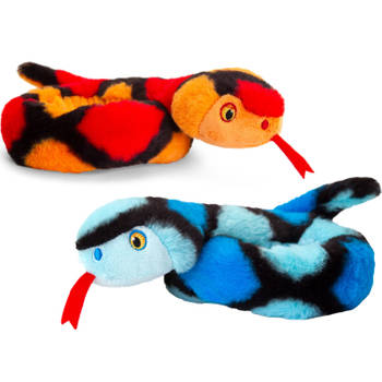 Pluche knuffel dieren kleine opgerolde slangen rood en blauw 65 cm - Knuffeldier