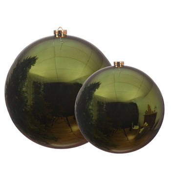 Grote kerstballen 2x stuks donkergroen 14 en 20 cm kunststof - Kerstbal