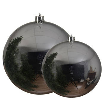 Grote kerstballen 2x stuks zilver 14 en 20 cm kunststof - Kerstbal