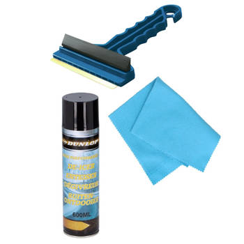Autoramen IJskrabber/trekker blauw 16 cm met anti-condens doek en ruitenontdooier spray - IJskrabbers