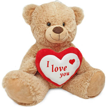 Bruine pluche knuffelbeer/teddybeer met I love you hartje 45 cm - Knuffelberen