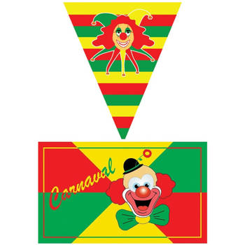 Carnaval versiering pakket - 1x grote vlag en 2x puntvlaggetjes - Feestpakketten