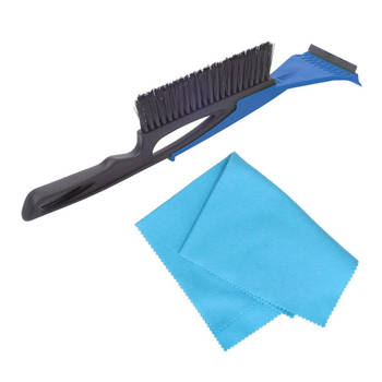 Autoramen IJskrabber met borstel en trekker blauw 40 cm met anti-condens doek - IJskrabbers