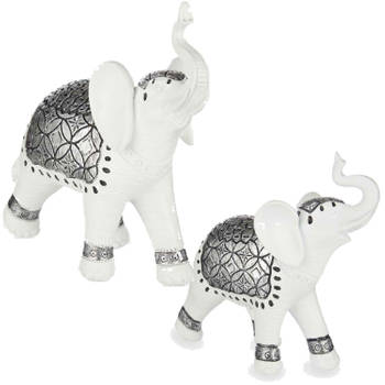 Olifanten dierenbeeldjes/woondecoratie set 2x stuks wit 21 en 27 cm - Beeldjes