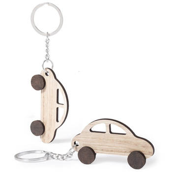 2x stuks sleutelhanger met auto - hout - 4x7 cm - autosleutel hanger - Sleutelhangers
