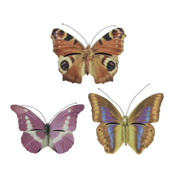 Set van 3x stuks bruin/oranje, bruin/geel en roze vlinder insectenhotels 20 cm - Insectenhotel