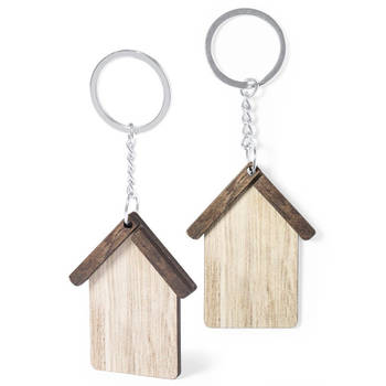 Set van 2x stuks sleutelhanger met huisje - hout - 5x6 cm - Sleutelhangers