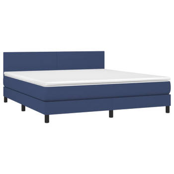 vidaXL Boxspring met matras stof blauw 180x200 cm