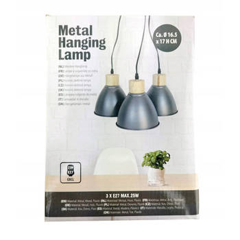 HangLamp - (3 Kelken) - Lamp - Metaal HangLamp (Metaal Hout - Grijs wit)